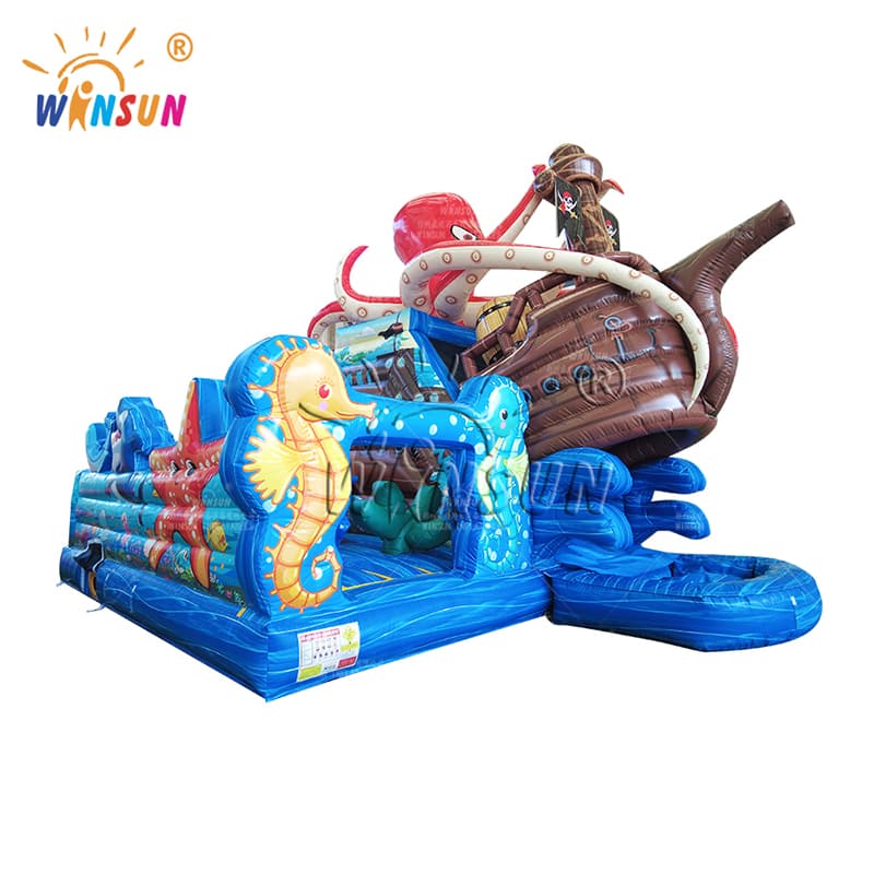 Combo gonflable d’obstacles en forme de bateau pirate Octopus